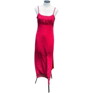 Candy Rocket 90s Dress Large Glitter Floral Red‎ Burgundy Milkmaid Stretch VTG